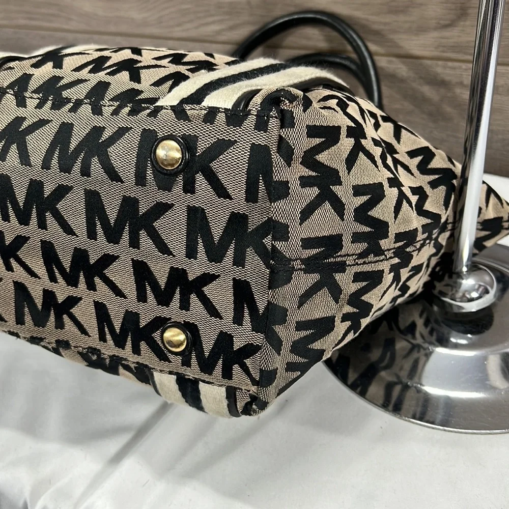 Michael Kors Grey and Black Canvas Hobo Shoulder Bag